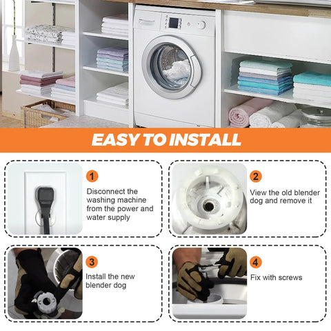 Washer agitator dogs kit for Whirlpool Ken-More washer; front view in a laundry room with an orange install banner.