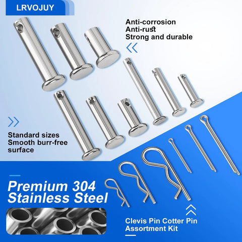 150 Piece 304 Stainless Steel Clevis Pins Cotter Pins R Clips Pro Grade Assortment Kit With 15 Sizes For Trailer Hitch Automotive And Machinery Use Flat Head Fasteners Ready For Repairs