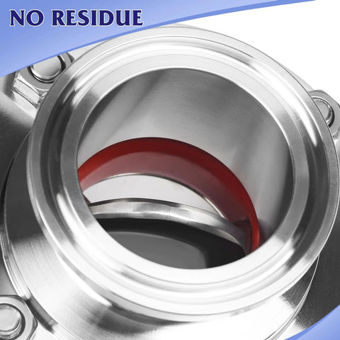 JMCOLMT 1.5-inch stainless steel sanitary butterfly valve with tri-clamp ends and red gasket