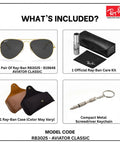 Unisex Pilot Shape Polarized Sunglasses With Black Lenses For Men And Women All Day Everyday Wear Classic Yet Modern Frame UV Protection Durable Build Includes Eyewear Kit featuring aviator style, Ray-Ban case, care kit, and metal keychain screwdriver.