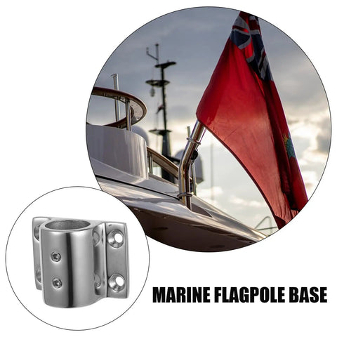 Stainless Steel Square Flag Pole Base Holder Deck Mount Bracket For Boats, Pontoon, And Yacht - 22mm Marine Pipe Mount, Beefy, Dock-Ready Flag Pole Bracket, Universal Fit, Rugged Marine Hardware, stainless marine flagpole base on boat deck