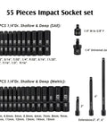 55 Piece 1/4 Inch Drive Impact Socket Set Built With CR-V Steel For Pro Grade Tough Jobs 6 Point SAE And Metric Sizes