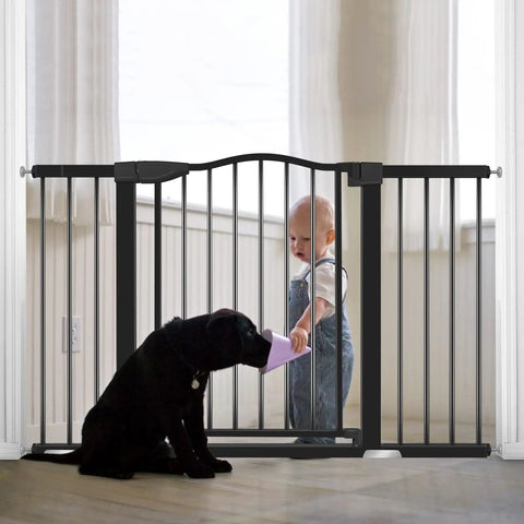 Extra Wide Baby Gate With Door For Doorways And Stairs Walk Through Swing Gate Pressure Mounted Tool Free Setup No Tools Needed