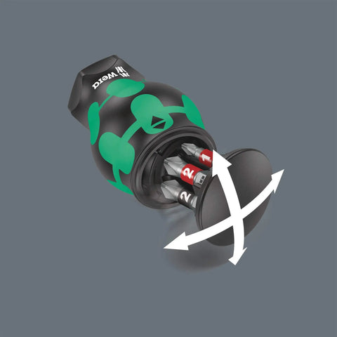 Kraftform Kompakt Stubby Magnetic Bit Set With Integrated Magazine displaying six bits in handle with ergonomic two-component grip