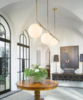 Mid Century Modern 1 Light Globe Pendant Chandelier In Brushed Gold With White Glass Ball For Kitchen Island Industrial Retro Style Single Pendant Light Fixture Dope Home Lighting Vibe