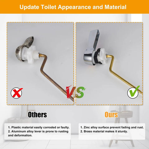 Universal Side Mount Toilet Handle Replacement Kit With Brass Flush Lever And Stainless Steel Flapper Chains, Chrome Finish, Fits Most Toilets, Adjustable Length For Easy Install, Durable Metal Construction