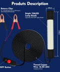 Underwater Green Fishing Light IP68 1300 Lumen Compatible With DC 12 To 24V And AC 12 To 36V 13W With 16 Ft Cable