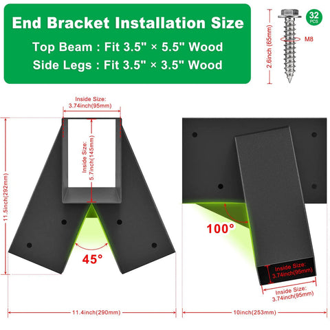 Heavy Duty A Frame Swing Set Brackets With Mounting Hardware DIY End Brackets Fits 4x4 Posts And 4x6 Beams Sturdy Backyard Swing Set Hardware Kit For Easy Assembly