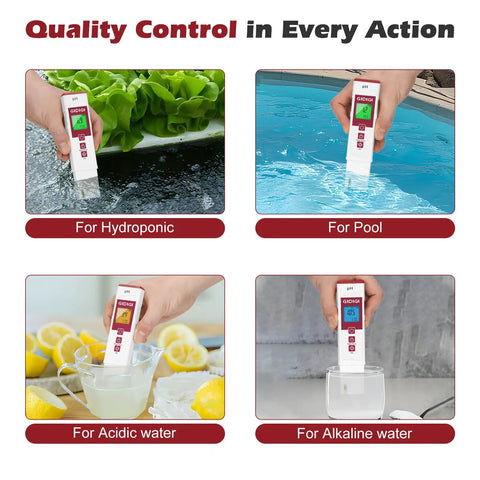Water pH Meter With Color Display And Dual Data Readout, Easy ATC pH Tester used in hydroponics, pool, acidic, and alkaline water