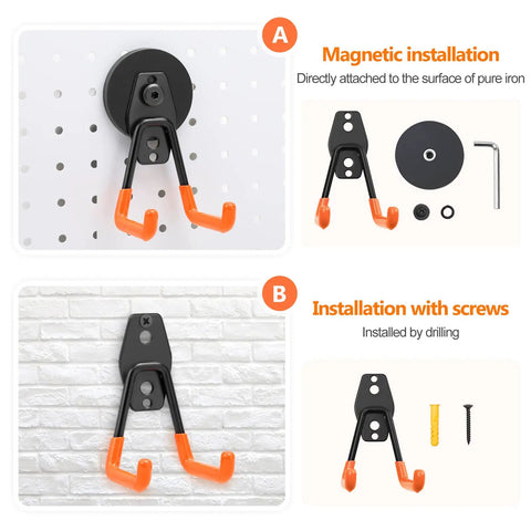 Heavy Duty Magnetic Hook Set Three Pack with Double Hanging Design for Garage Tools and Hoses 2.6 Inch installation options