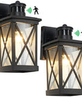 2 Pack Outdoor Wall Lanterns With Motion Sensor And Dusk To Dawn, Matte Black Sconces With Clear Glass, PIR Activated