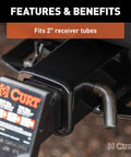 Installed black trailer hitch pin and clip with five eighths inch diameter fits two inch receiver for ball mounts and trailer accessories easy grip with a 105 degree bend for Class 3 4 and 5 hitches.