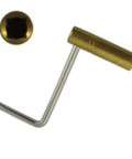 5mm Vienna Brass Crank Key For Grandfather Clock Winding Tool with 50mm shaft, showing brass detail and angled design.