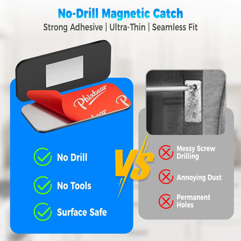 Slim Magnetic Cabinet Door Catches Set Of 9 Pairs Matte Black Stick On No Drill Adhesive Magnets comparison with screw drilling