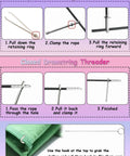 Diagram showing how to use the 9Pcs Drawstring Threader Set Flexible Stainless Steel Bodkin Clip Loop Turner for DIY lacing.