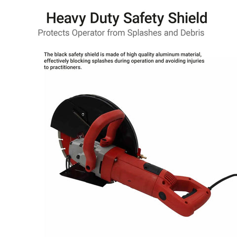 Top Shelf 14 Inch Electric Circular Concrete Saw 3500W Powerhouse Masonry Cutter with heavy duty safety shield for operator protection.