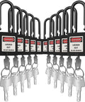 Keyed Differently Lockout Tagout Padlock Set For OSHA LOTO Safety, black aluminum locks numbered 1 to 10 with keys