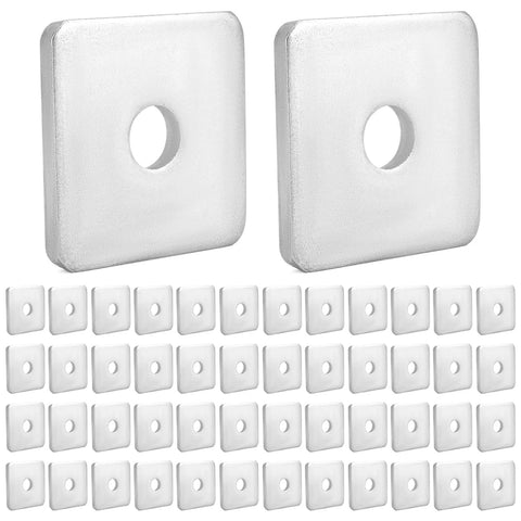 Front view: QWORK galvanized square washers, 1/2 in ID, 2x2 in OD, 3/16 in thick; 50-pack.