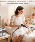 Powerful Handheld Steam Cleaner With 2500W Motor And 3 Bar Pressure cuts right through grease and dust during home cleaning.