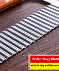 Side view of BANCOO 2-piece wavy crinkle cutter set with stainless steel blades and wooden handles
