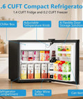 Solid 1.6 Cu Ft Mini Fridge With Dedicated Freezer Knockout Compact Cooler showing adjustable shelves and storage compartments.