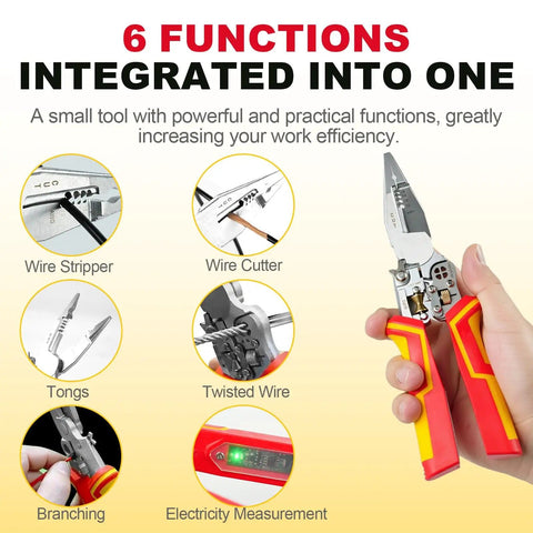All In One Wire Stripper And Voltage Tester Pliers For AC DC Live Wire Testing, Wire Cutter And Twister, Pro Grade Multi Function Tool