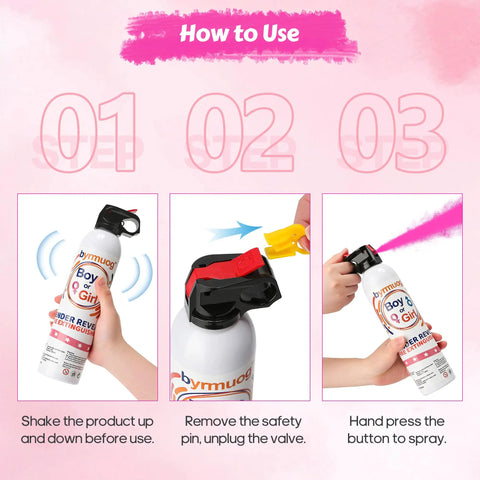 How to use Epic Gender Reveal Fire Extinguisher 2 Pack Color Powder Blaster. Step by step guide on shaking, pin removal, and spraying.