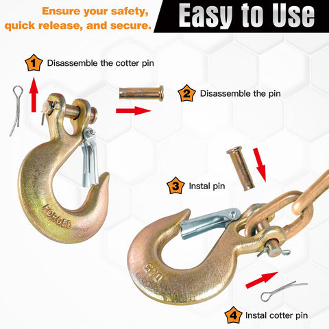 Three Eighths Inch Clevis Slip Hook With Safety Latch Grade 70 Tow Hook For Winches And Trailers assembly instructions