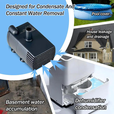 Plug And Play Compact Sump Pump With Water Sensor For Condensate Removal, 5 Ft Lift, 55 GPH, multiple uses illustration