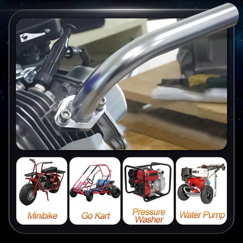 Exhaust Pipe For Coleman CT200U BT200X Mini Bike And GX160 GX200 Go Kart, Predator 196cc 212cc 224cc OHV Clone Engine Compatible, shiny metal pipe and gasket