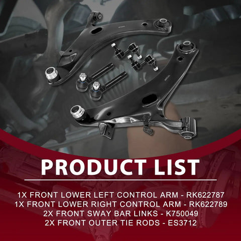 Front Control Arms Kit With Sway Bar Links And Tie Rod Ends Fits Subaru Forester 2009 To 2013 Complete Suspension Upgrade For Your Ride. front lower control arms, sway links, and tie rod ends laid out