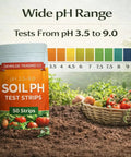 No Nonsense Soil PH Test Kit With 50 Strips 3.5 To 9 Range for garden and plants on soil with vegetables and pH scale