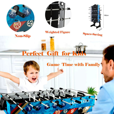 Four Foot All In One Game Table With Pool Billiards Air Hockey Soccer Foosball Table Tennis And Basketball Slam Dunk Station, lightweight design for kids.
