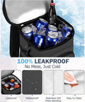 22L Waterproof Insulated Cooler Backpack For Beach, Hiking, Camping And Travel, showing leakproof design with drinks and ice inside.