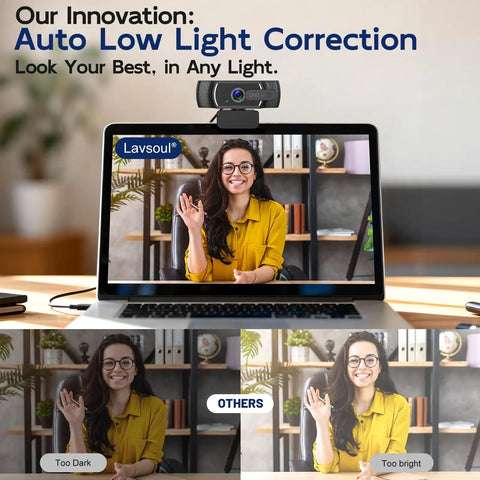 Next Gen 4K Webcam With Built In Mic For PC Streaming And Video Calls showing live video call with low light correction.