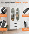 Storage cabinet with 5.7 Inch Aluminum Sliding Barn Door Handle Set For Cabinets And Closets. Close-up of black handles.