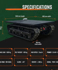 Ultra Heavy Duty Electric Transport Dolly With Remote Control For Moving Machinery Safely And Smoothly On Any Job Site Without Breaking A Sweat Today, showing specifications and dimensions.