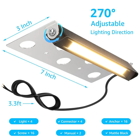 Diagram of 7 Inch Hardscape LED Wall Lights, 5W Outdoor Step and Retaining Wall Lighting, 270 Degree Adjustable, 4 Pack