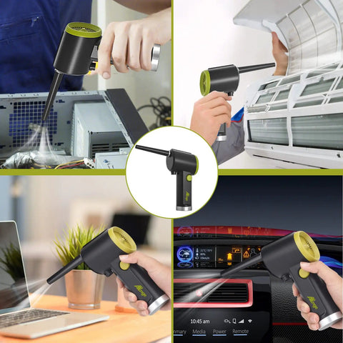 Electric Cordless Air Duster Handheld With Stepless Speed in use on computer, vent, and more