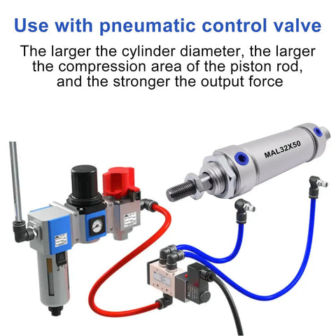 Compact Pneumatic Cylinder Kit With 32mm Bore And 50mm Stroke Double Acting Air Cylinder Including Y Connector And Two Quick Fittings