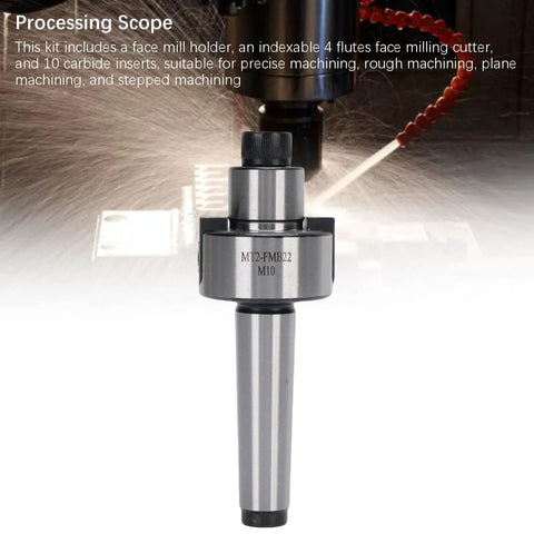 Face Mill Kit With MT2 FMB22 Holder - CNC Indexable High Speed Milling Cutter Kit, 400R-50-22, metal tool on CNC machine