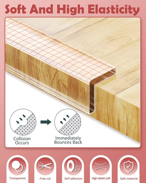 Clear Edge Protectors For Baby Proofing on wooden table showcasing soft, transparent corner guard for anti-slip and shield sharp corners