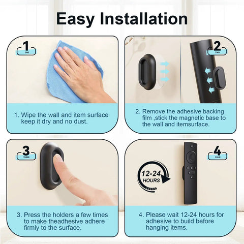 Step-by-step installation guide for Magnetic Remote Control Holder With Self Adhesive Wall Mount 6 Pack Upgraded Silicone Organizer.