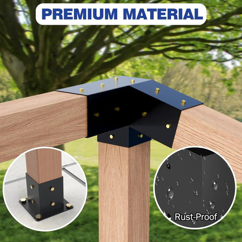 Heavy Duty 3 Way Slanted Pergola Brackets Set for Outdoor Wood Structures Powder Coated 4 By 4 Inch Actual 3.5 By 3.5 Inch Hardware
