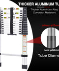 12.5 Foot Telescoping Aluminum Ladder With Non Slip Feet For Home And Outdoor DIY Use, showing thickness comparison diagram