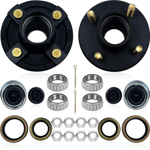 Front view: Two-hub trailer hub kit, Amazon, 2000 lb; fits 1 in. and 1-1/16 in. spindles; bearings, seals, cotter pins