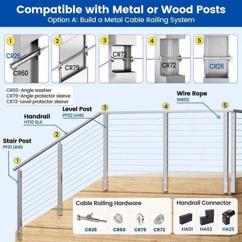 Invisible Cable Railing Hardware Kit For 4x4 Wood Posts And Metal Posts 80 Pack 40 Pairs Tensioners And Terminals One Eighth Inch Stainless Steel Deck Cable System T316 Patented Design components