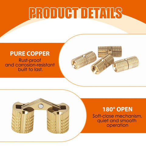 8 Pcs Brass Hidden Barrel Hinges 8 Mm Concealed Furniture Fittings With 180 Degree Opening For Jewelry Boxes Cabinets And Wood Craft