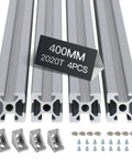 4 Pack 400mm 2020 Aluminum T Slot Extrusion European Standard Anodized Linear Rail for 3D Printer Parts and CNC DIY Projects Silver