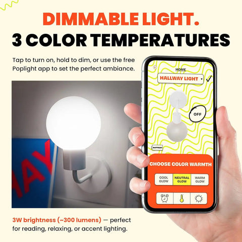 Rechargeable Wireless Wall Sconce With Dimmable LED App Control No Wiring Needed Easy Damage Free Install And Movable Modern Ambient Lighting next to a smartphone showing app control options